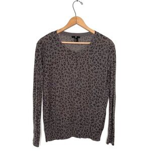 H&M | Gray Leopard Print Cardigan Sweater